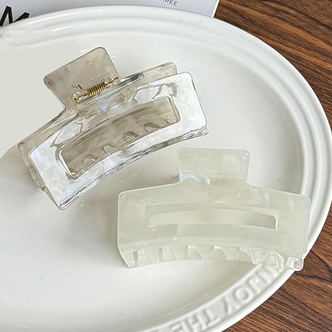 Textention Cellulose Acetate Hair Clips for Women, Rectangle Tortoise Shell Celluloid Strong Hold Claw Clips for Thin Thick Hair, Barrette Jaw Clamp Styling Accessories for Ladies Mother (2 Pack)