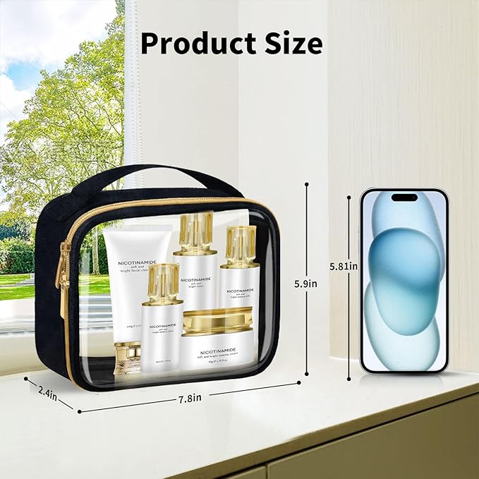 FAYORORY TSA Approved Travel Toiletry Bag,2 Pack Clear Makeup Bags with Handles,Quart Size Clear Cosmetic Bags for Traveling Women,Men,Carry on Airport Airline Compliant Bag,Black