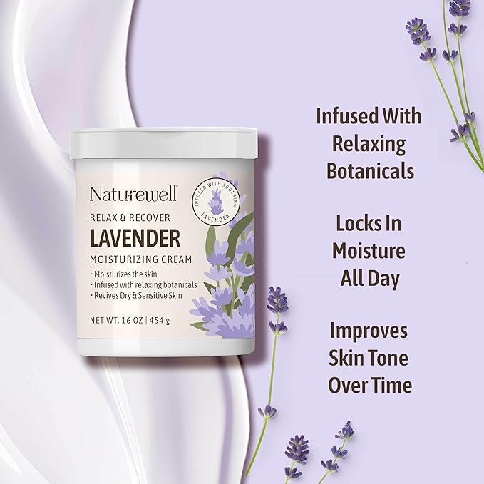 NATURE WELL Lavender Body Cream, Moisturizing Cream for Dry & Sensitive Skin, Relax & Recover Formula with Soothing Lavender, Hydrating Body Lotion Alternative, Dermatologist Tested, 16 Oz