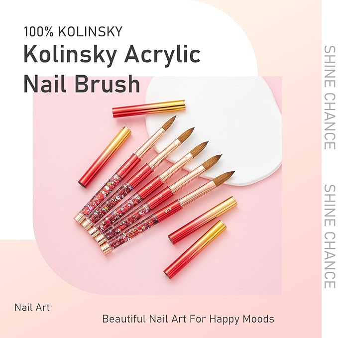 Acrylic Nail Brush Size 08, 100% Real Kolinsky Nail Brush for Acrylic Powder Application, Handmade Women Manicure Nail Extension Tool for Professional DIY Home Salon and Beginner