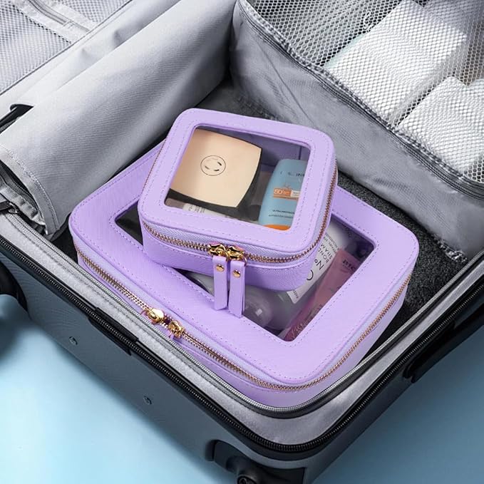 FFpaw Clear Makeup Bag Set, Purple Makeup Bag TSA Approved Toiletry Bag Small Cosmetic Travel Bag Cute Makeup Pouch Mini Makeup Case Car Organizer Car Essentials for Women American Mahjong Bag