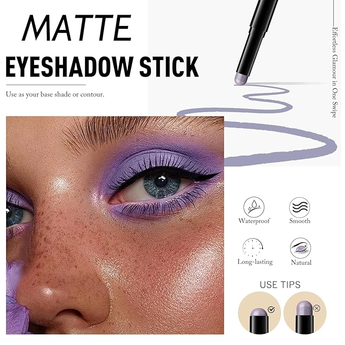 Wugbc Cream Eyeshadow Stick, Matte Eye Shadow Stick Waterproof Neutral Nude Eyeliner Pencil Crayon Long-Lasting Eye Highlighter Makeup for Older Women Easy to Use High Pigmented, 20 Periwinkle