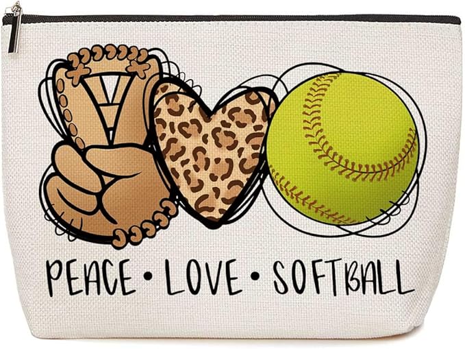 Lovdazzles Softball Leopard Makeup Bag Inspirational Cosmetic Bag
