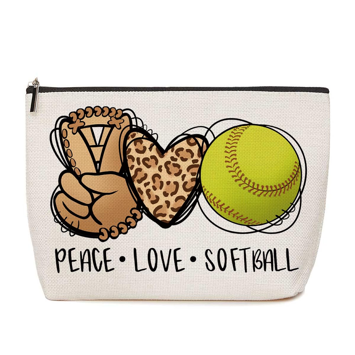 Lovdazzles Softball Leopard Makeup Bag Inspirational Cosmetic Bag