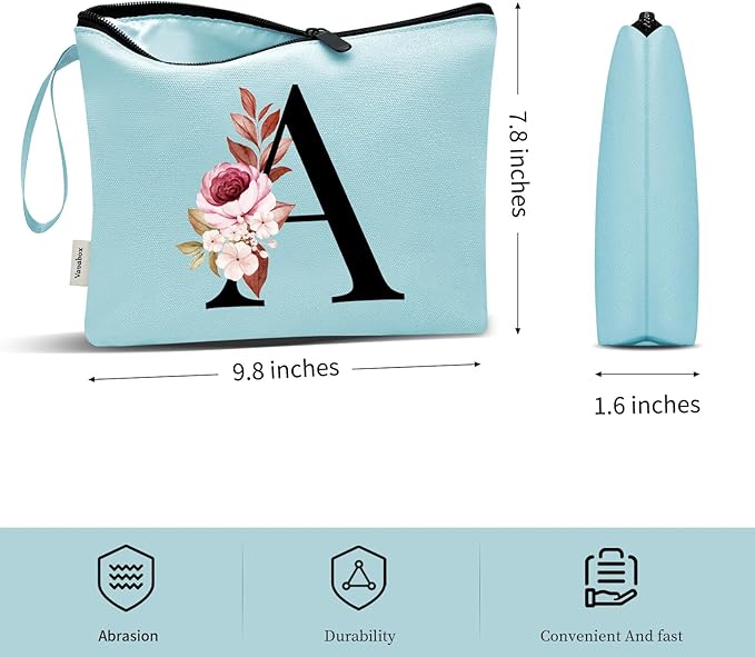 Vavabox A-Z Personalized Makeup Bag, Birthday Gifts for Women Mom, Gifts for Best Friend, Bride Bridesmaid Cosmetic bag (I, Green)
