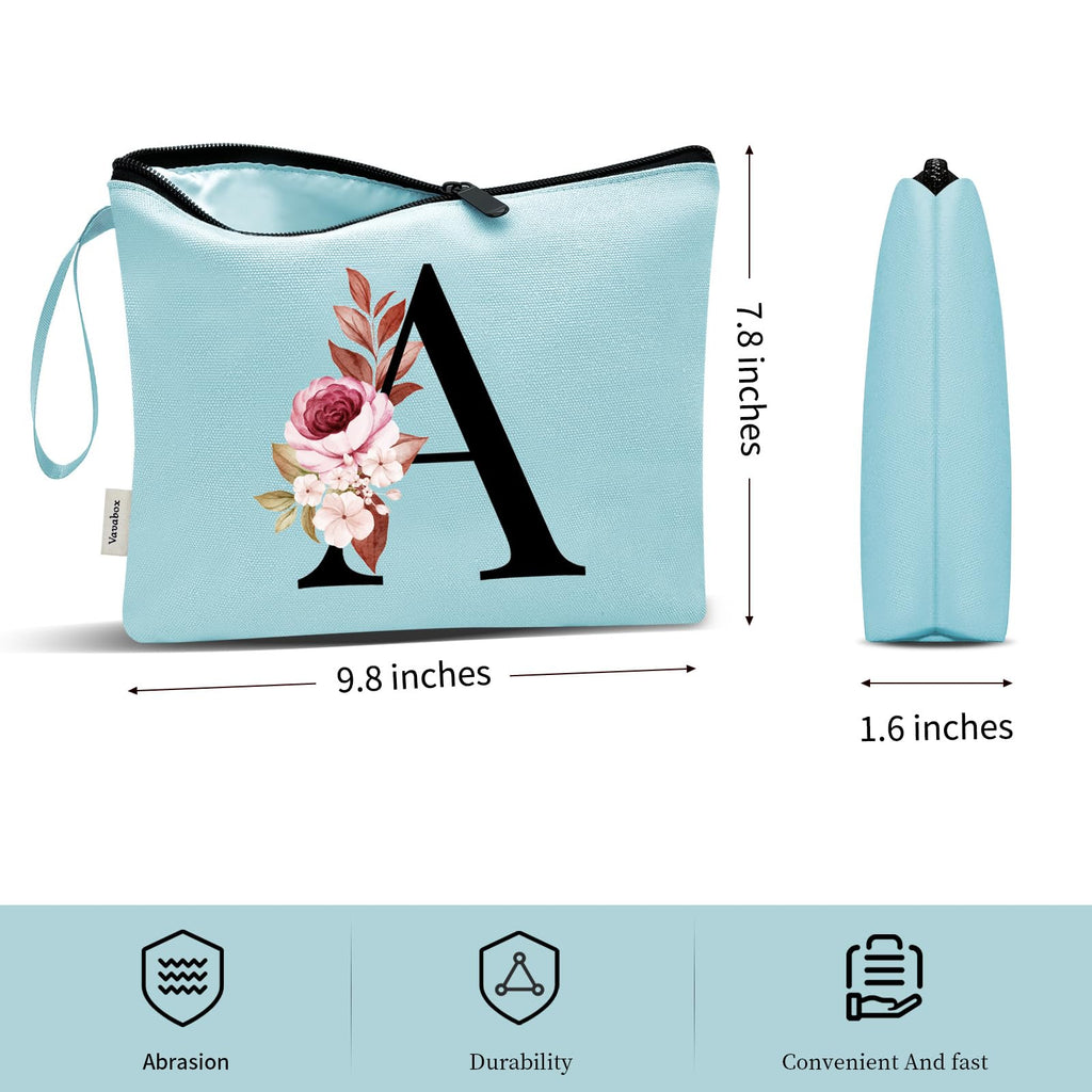 Vavabox A-Z Personalized Makeup Bag, Birthday Gifts for Women Mom, Gifts for Best Friend, Bride Bridesmaid Cosmetic bag (H, Aqua)