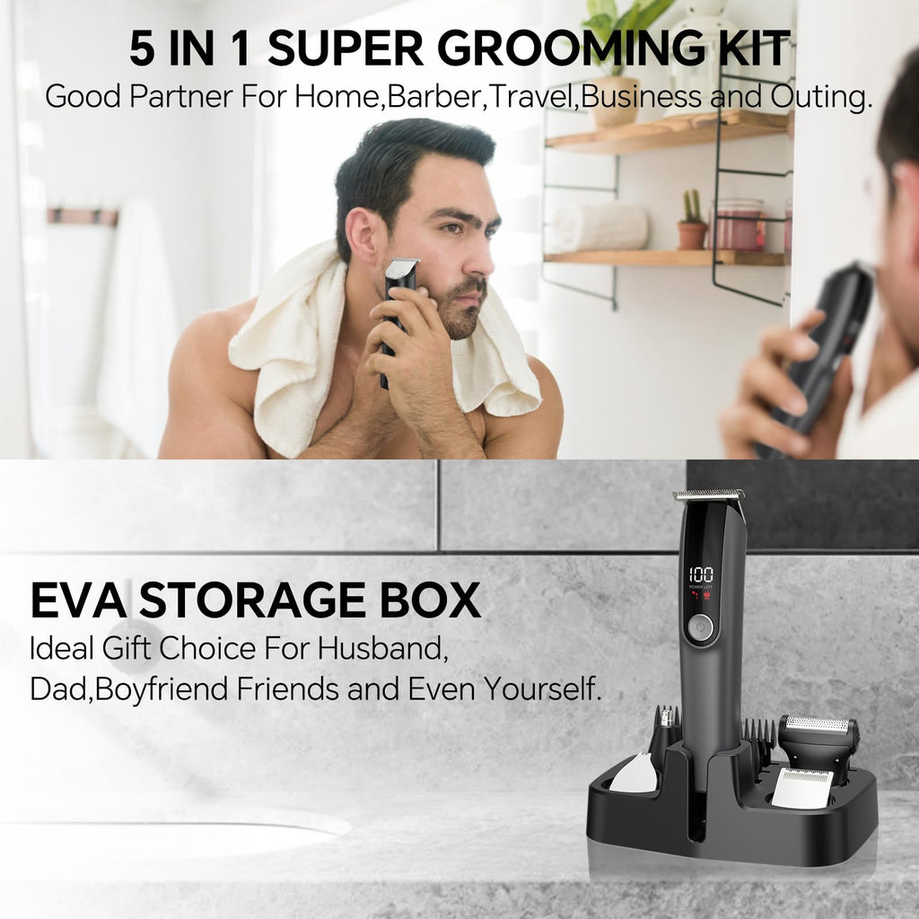 Beard Trimmer for Men 5 in 1 Electric Razor for Nose, Body, Face and Mustache Grooming Kit Cordless Hair Clipper Trimmer with Smart Charge Technology