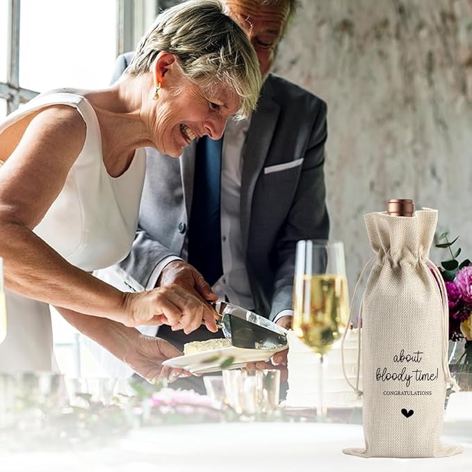 BARREEMO Engagement Wine Gift Bag Wedding Engaged Gifts for Newlyweds Couple Women Men Bridal Shower Gifts for Bride and Groom Pairs Well with Wedding Planning About Bloody Time Wine Bags