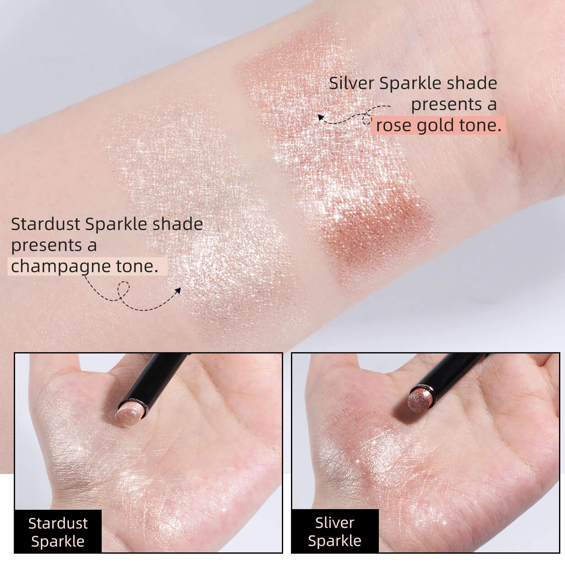 ilembane Cream Highlighter Stick, Shimmer Rose-Gold Glow Makeup for Face, Eyes, Lips & Body, Multi-Use Radiant Highlight, Diamond-Like Shine, Hydrating Sheer Finish, Silver Sparkle