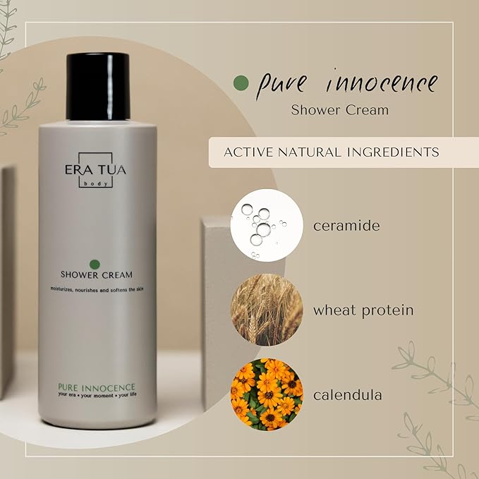 ERA TUA Pure Innocence Shower Cream | Exquisitely Dutch Made & Formulated | Softening Body Wash for All Skin Types | moisturizing cream Floral Scent of White Jasmine, Shea, Rose & Ylang-Ylang 200 ml