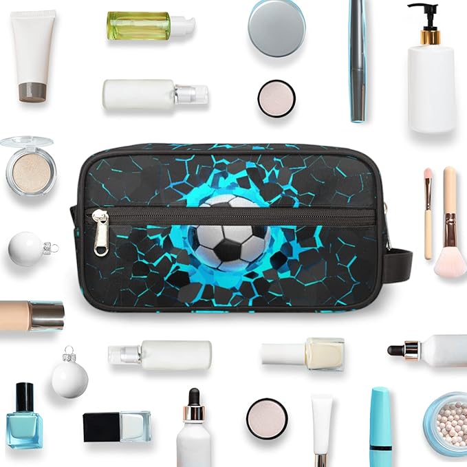 Bardic 3D Light Wall Football Portable Travel Toiletry Bag, Sport Ball Dopp Kit Cosmetic Organizer Makeup Bag Shower Shaving Bag for Men Women