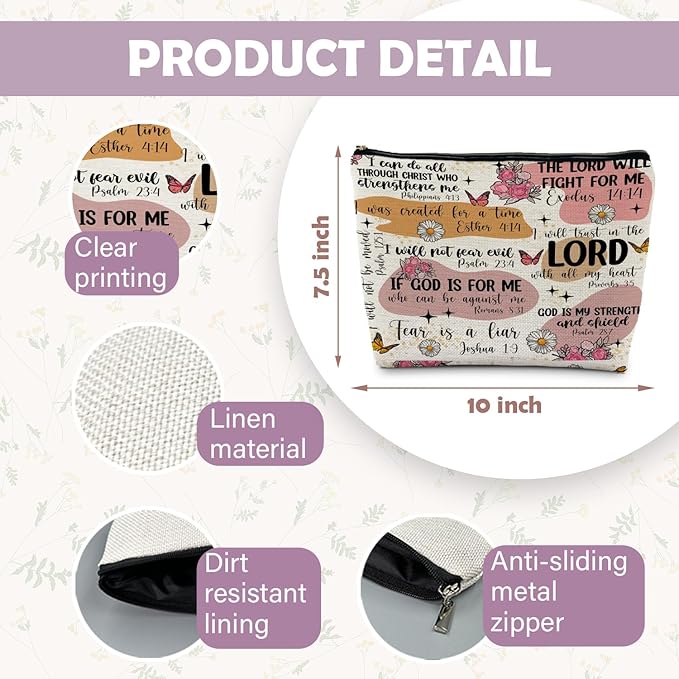 RYYCDOI Bible Verse Scripture Christian Makeup Bag, Bible Study Supplies for Women, Faith Gifts, Religious Accessories
