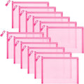 Sinzip 12 Pieces Zipper Nylon Mesh Pouch, Mesh Cosmetic Bags Makeup Bags Pencil Case, Multipurpose Travel Bags for Cosmetic School Office Supplies and Travel Accessories (Pink, A5)