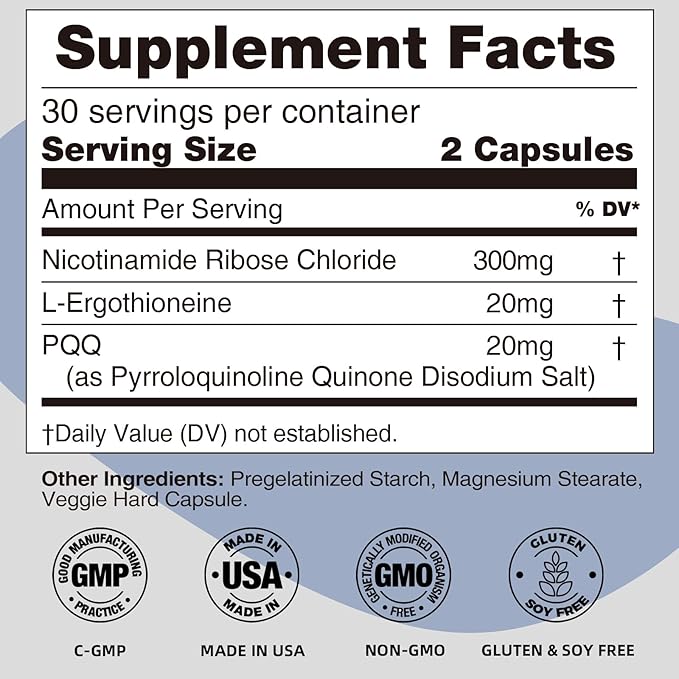 REOTT NR Nicotinamide Riboside Supplement 300mg, Supports NAD+ Boosting, 60 Capsules, with L-Ergothioneine and PQQ for Cell Health & Healthy Aging