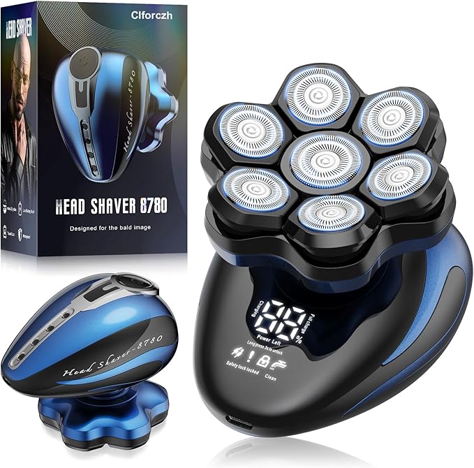 Clforczh Electric Head Shaver for Bald Men PRO,2025 Upgraded 7D Magnetic Detachable Head Shaver,IPX7 Waterproof Wet/Dry,Type-C Fast Charging with LED Display,Grooming Kit,Travel Lock,Green
