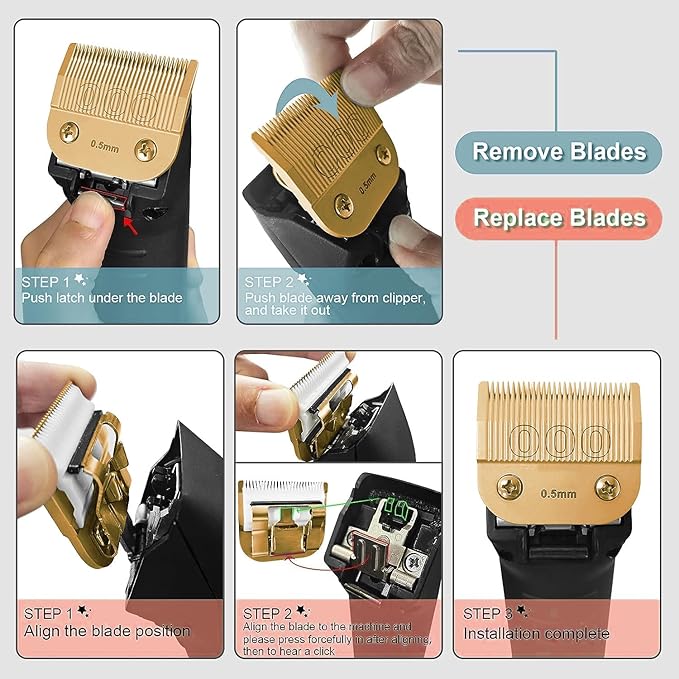 Professional Detachable Replacement Blades Set,Cut Length,Compatible with Andis AGC,BDC,BGC,MBG Series/Oster Classic 76/Star-Teq/Power-Teq/A5 Clipper (7PACK) Golden