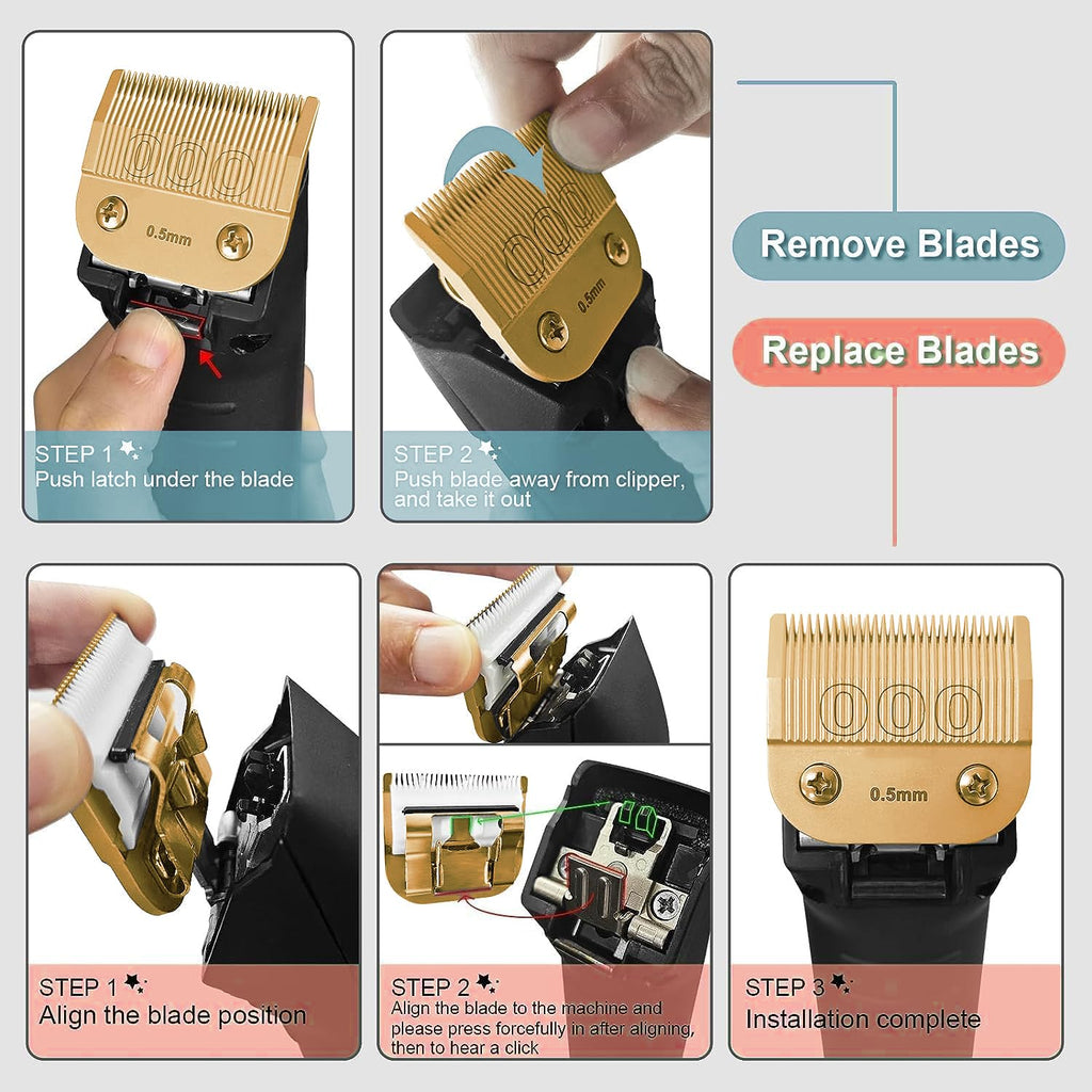 Professional Detachable Replacement Ceramic Blades Set,Cut Length,Compatible with Andis AGC,BDC,BGC,MBG Series/Oster Classic 76/Star-Teq/Power-Teq/A5 Clipper (1.2MM-9.5MM 4PACK) Golden