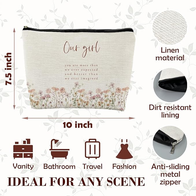 MKGRXZCW Boho Floral Girl Makeup Bag for Purse, Inspirational Wildflower Cosmetic Bag Travel Toiletry Bag for Women, Pink Flower Zipper Makeup Pouch