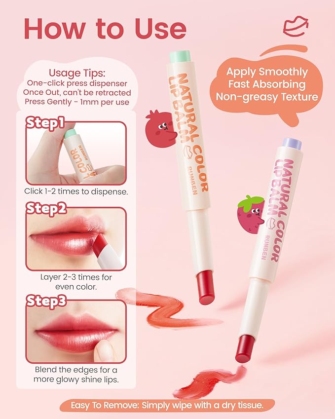RUNBEN Kids Tinted Lip Balm, Juicy Pomegranate Lipstick