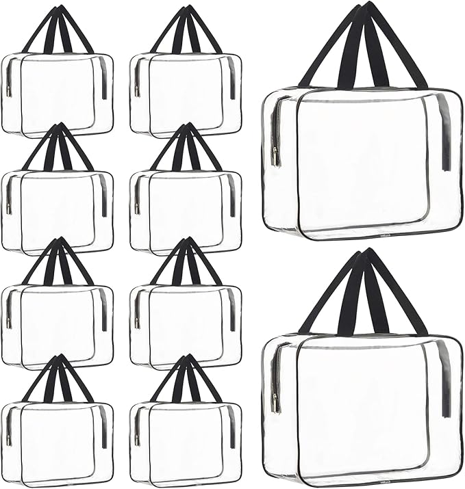 Merkaunis Clear Makeup Bag 10 Pack Large Toiletry Bags With Zipper Handle