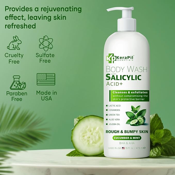 KERAPIL Exfoliating Body Wash, Cucumber and Mint, 16 fl oz x 2