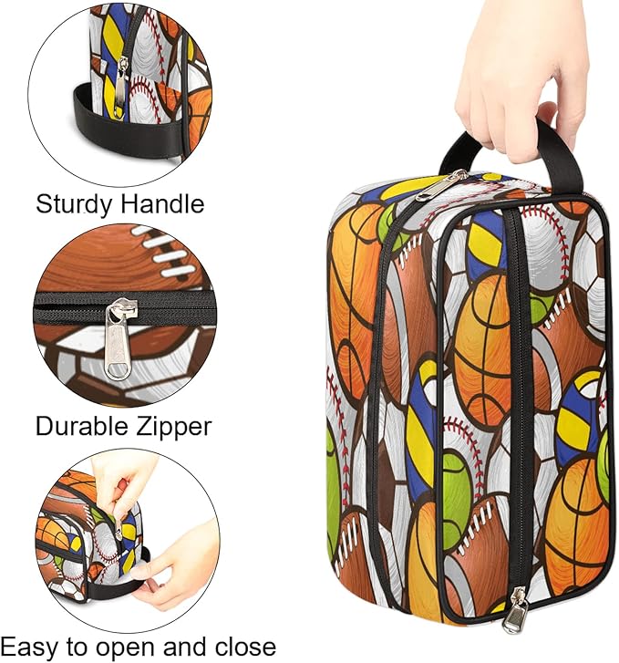 Bardic Sport Baseball Portable Travel Toiletry Bag, Volleyball Soccer Ball Cosmetic Organizer Makeup Bag Shower Shaving Bag for Men Women