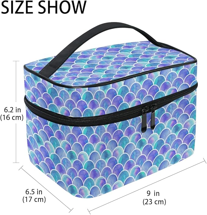 MNSRUU Mermaid Makeup Bag, Watercolor Rainbow Scales Mermaid Makeup Organizer Bags Toiletry Bag Box Travel Cosmetic Bag Make Up Train Case for Women Teen Girl Ladies