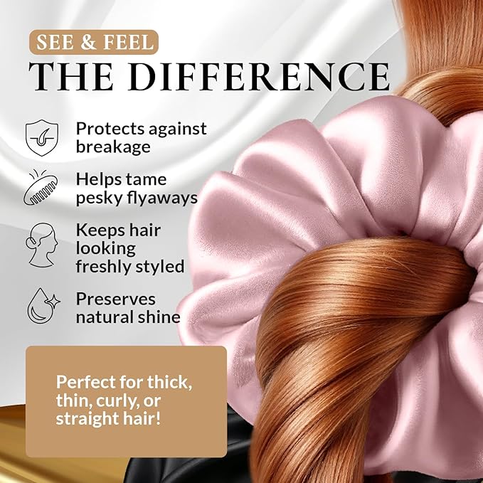 FORBDNSILK 100% Pure 22 Momme Mulberry Silk Scrunchies (Set of 3) | Highest grade (6A) Luxury Hair Ties| (Black,White,Pink) | (Black, Standard)
