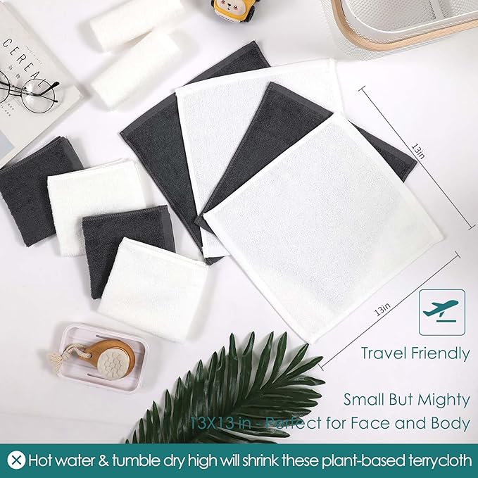 Wash Cloths 6 Pack,Reusable Face Towel for Sensitive Skin,13''x13'',Grey