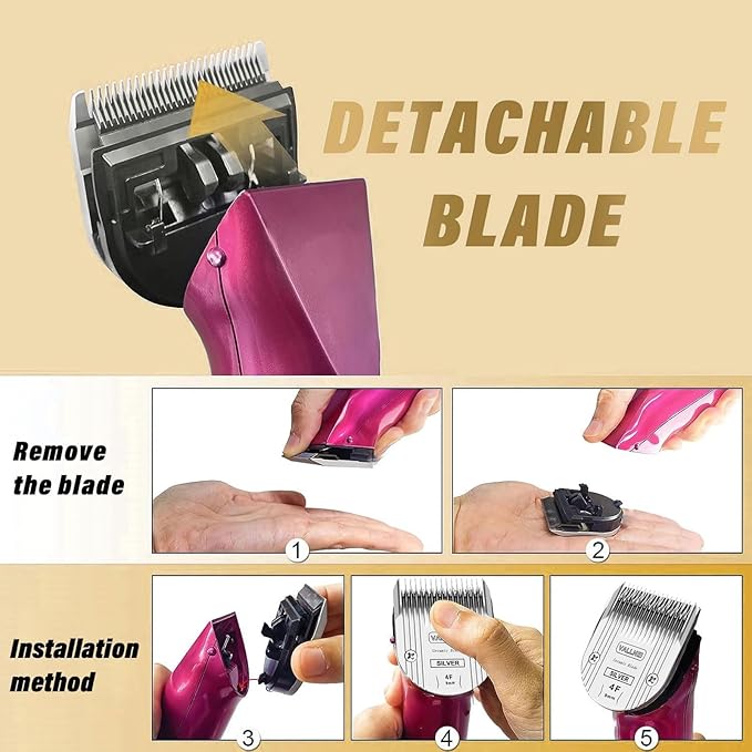 VALLNEI 5-in-1 Replacement Clipper Blade, Detachable & Adjustable Dog Grooming Blade Compatible with Wahl Arco, Bravura, Chromado, Creativa, Figura, Motion & SuperGroom (4F (2 Pack))