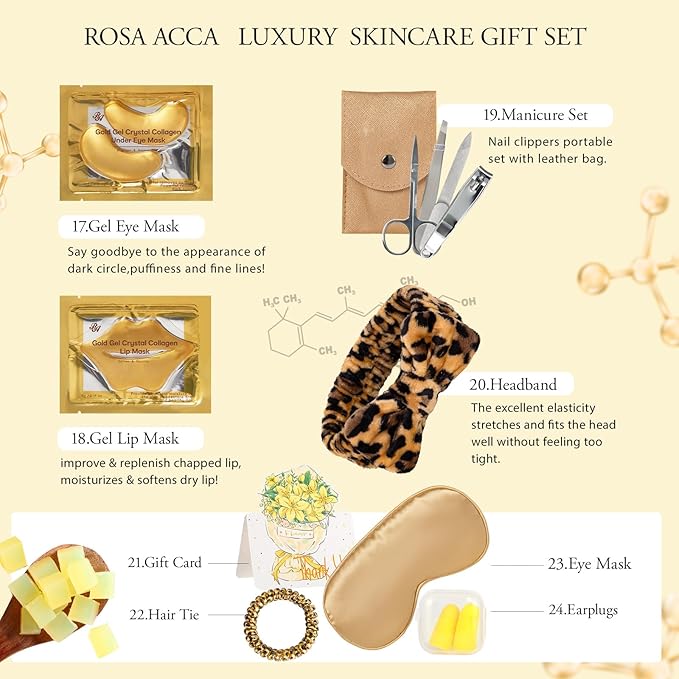 Gifts for Women, 32 Pcs Leopard Facial Skin Care Gift Set for Women, Home Spa & Self-Care Gift Kit, Bath and Body Gifts Basket Set, Face Sheet Mask, Wife, Birthday, Christmas, Valentines, Anniversary