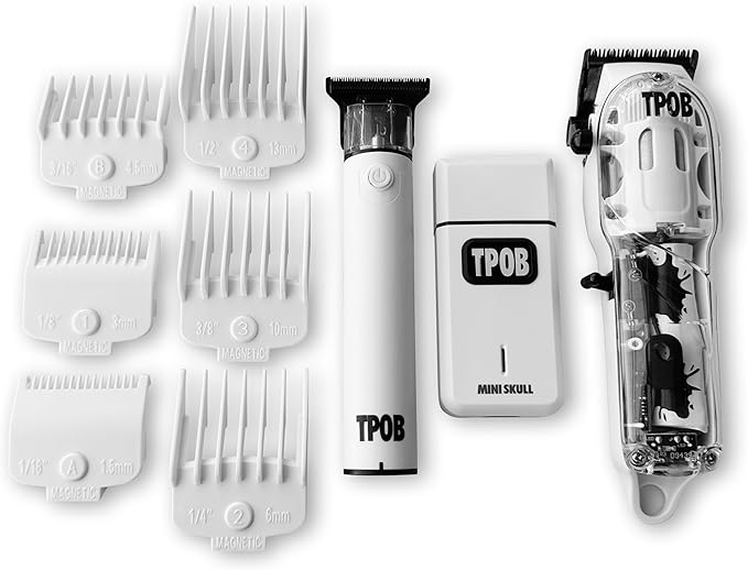 TPOB Slime 2 Barber Hair Clippers Trimmer Shaver Set for Men with Matte White Case and Fade Blade