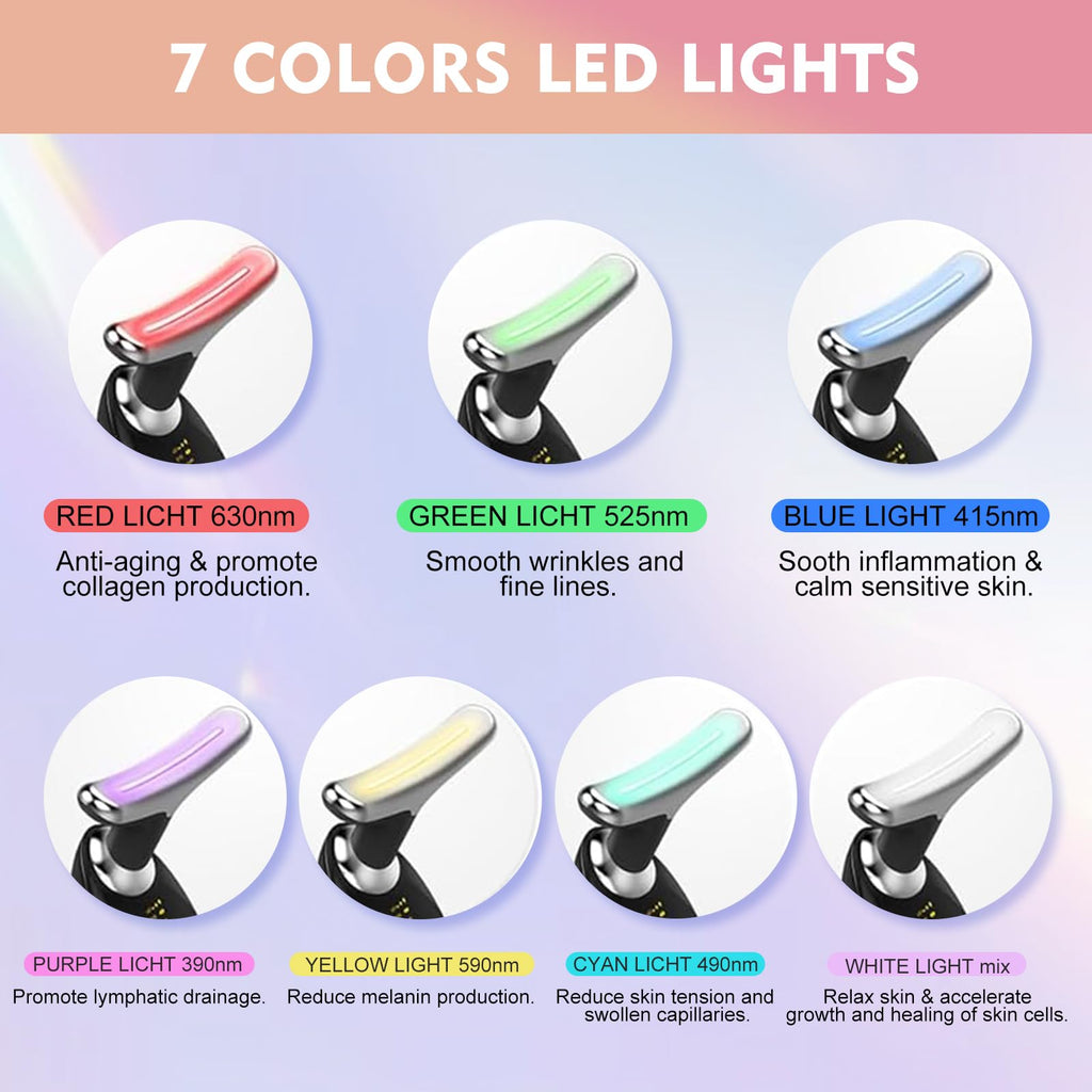 Face and Neck Massager Tool, 7 Colors LED Womens Skin Care Facial Massager for Skin Rejuvenation, Lifting, Toning, Glow Boost