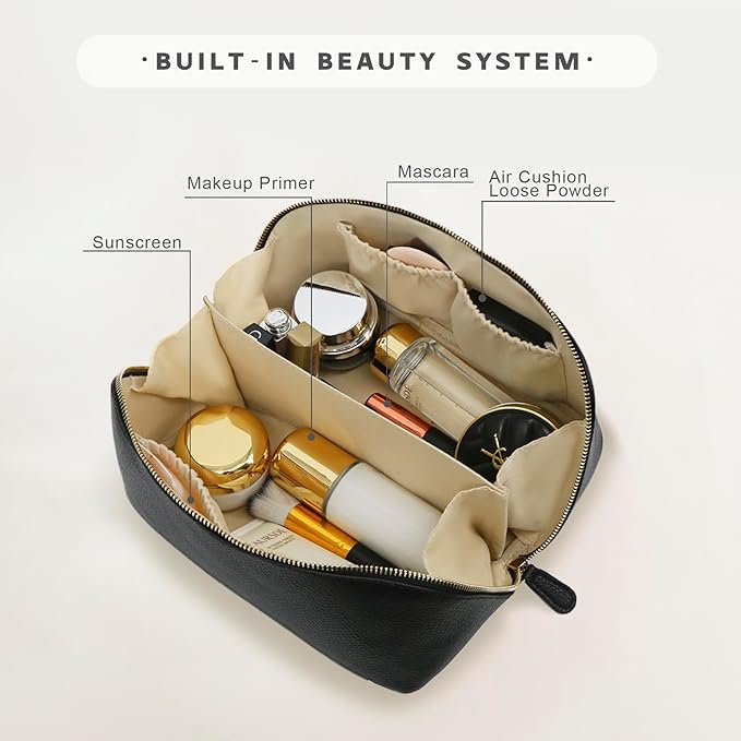JINYIBAGS Travel Makeup Bag – Large Cosmetic Organizer with Waterproof PU Leather, Smooth Double Zipper & Tear-Resistant Lining, Toiletry Pouch for Women (Black)