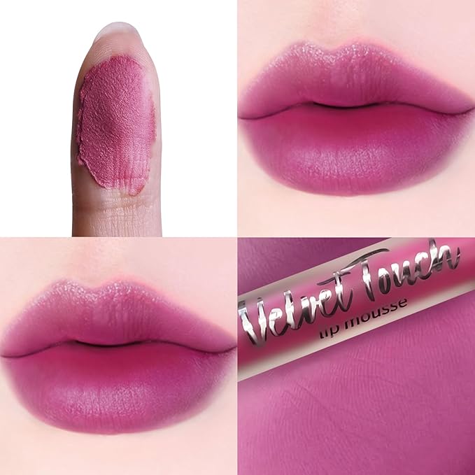 Matte Velvet Lip Mousse Lip Mud, Shade #05 Violet Pittas Blaze, Waterproof Long‑Wearing Non‑Fade Lipstick, Smooth Pigmented Transfer Proof Lip Color Daily Lip Cosmetic (05#Violet Pitaya Blaze)