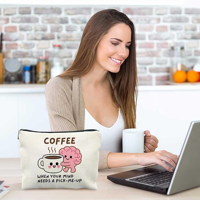 JFEHBFL Coffee Gifts Makeup Bag Coffee Lover Gift Cosmetic Bag for Women Zipper Pouch Travel Toiletry Gifts for Birthday Christmas