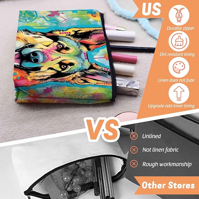 Scribesense Cosmetic Bags Travel Makeup Toilet Case Waterproof Pouch for Women Girls 6.7X9.45inches - German Shepherd in A Color - Splashed Artistic Background