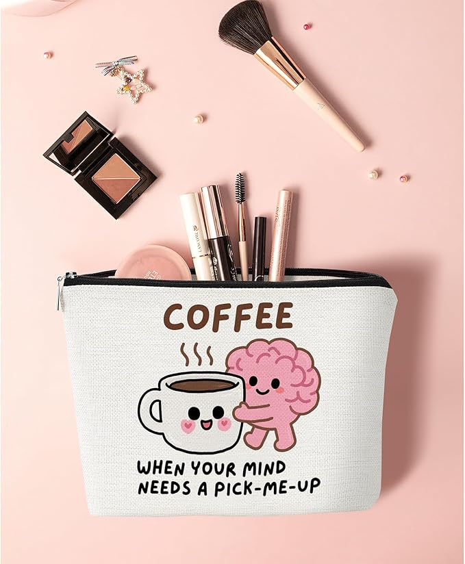 JFEHBFL Coffee Gifts Makeup Bag Coffee Lover Gift Cosmetic Bag for Women Zipper Pouch Travel Toiletry Gifts for Birthday Christmas