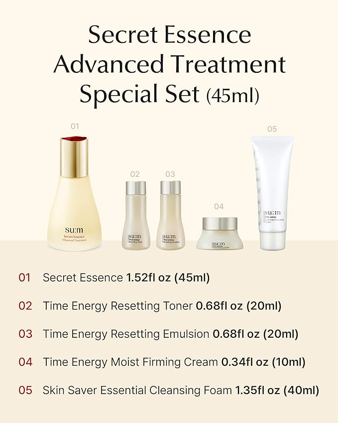 SU:M Secret Essence Advanced Treatment Special Set (5-Piece) - Korean Skin Care Gift, Hydrating Face Serum for Skin Barrier Repair & Glowing Skin, Facial Anti-Aging (1.52 fl oz)