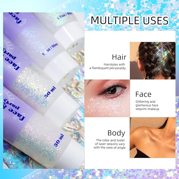 DAGEDA Mystic Purple Body Glitter Gel, Sparkly Hair Face Glitter Makeup