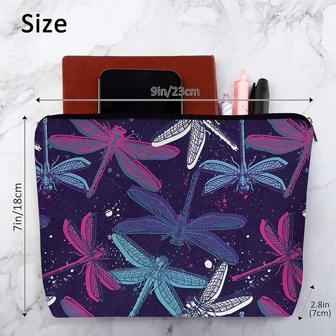 Kalygon Dragonfly Makeup Bag For Women, Adorable Cosmetic Bag Makeup Bags, Colorful Dragonflies Nature Zipper Bag Travel Bags Toiletry Organizers Pouch Bags Washing Bags For Gym Bathroom