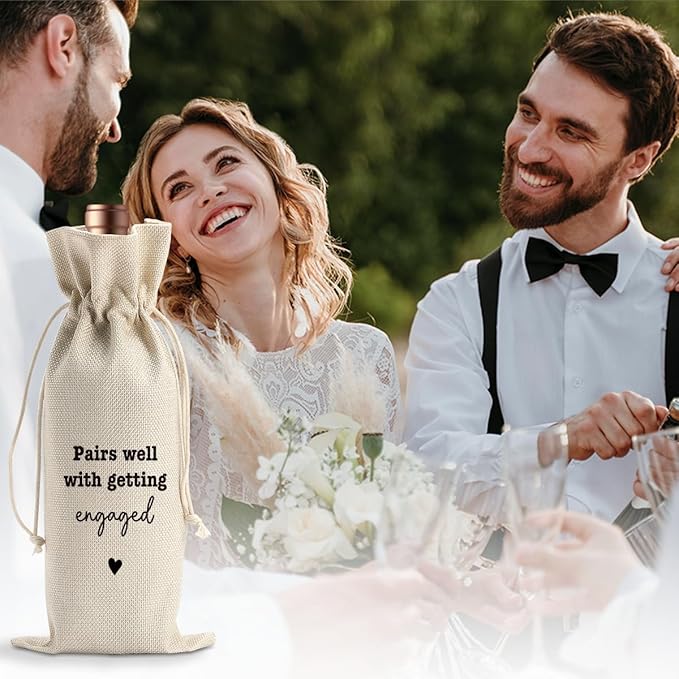 BARREEMO Engagement Wine Gift Bag Wedding Engaged Gifts for Newlyweds Couple Women Men Bridal Shower Gifts for Bride and Groom Pairs Well with Wedding Planning Getting Engaged Wine Bags