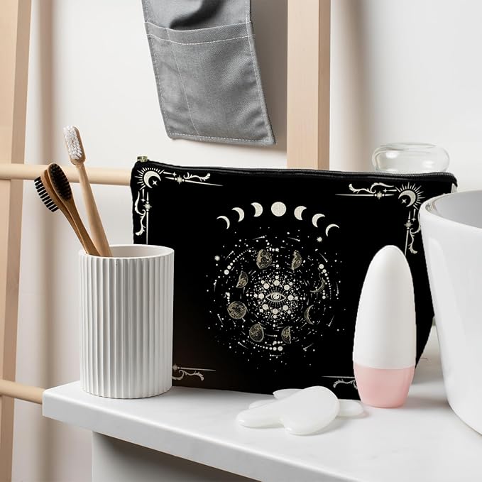 RYYCDOI Boho Celestial Moon Phase Makeup Bag - Witchy, Halloweencosmetic Bag