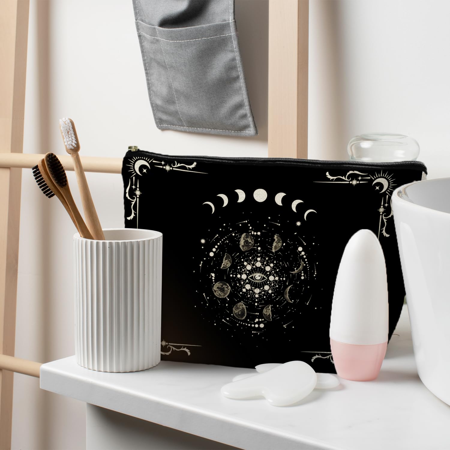 RYYCDOI Boho Celestial Moon Phase Makeup Bag - Witchy, Halloweencosmetic Bag