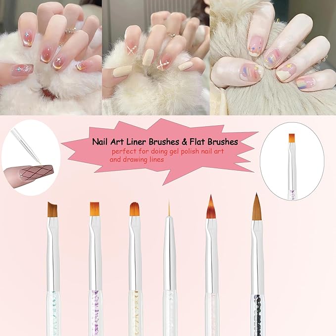 Whmeolyo 11Pcs Nail Art Brush Set, Dual Tipped Silicone Nail Tools, Nail Art Sculpture Pen, Crystal Handle Liner Brushes, Acrylic & Gel Nail Brush, Dotting Pens for Home and Professional Nail Salon
