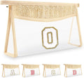 UIXIZQ Personalized Initial Letter Bag Boho Straw Clear Makeup Bag,Small Cute Chenille Varsity Letter Pouch With Zipper,Beach Travel Toiletry,Portable Monogrammed Cosmetic Bag for Women Girls,O
