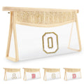 UIXIZQ Personalized Initial Letter Bag Boho Straw Clear Makeup Bag,Small Cute Chenille Varsity Letter Pouch With Zipper,Beach Travel Toiletry,Portable Monogrammed Cosmetic Bag for Women Girls,O