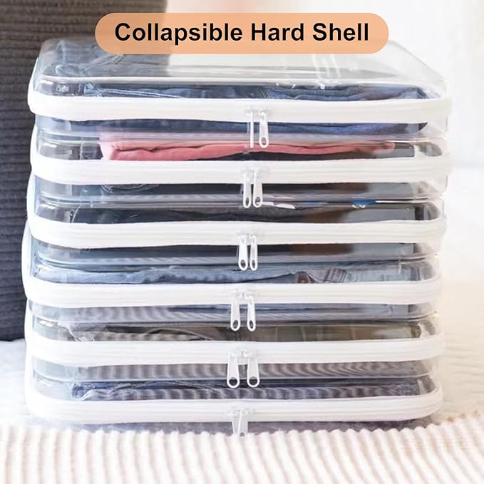 Calantre 6PCS Clear Hard Shell Zipper Case 13.8 * 11.8 * 2 IN (White)