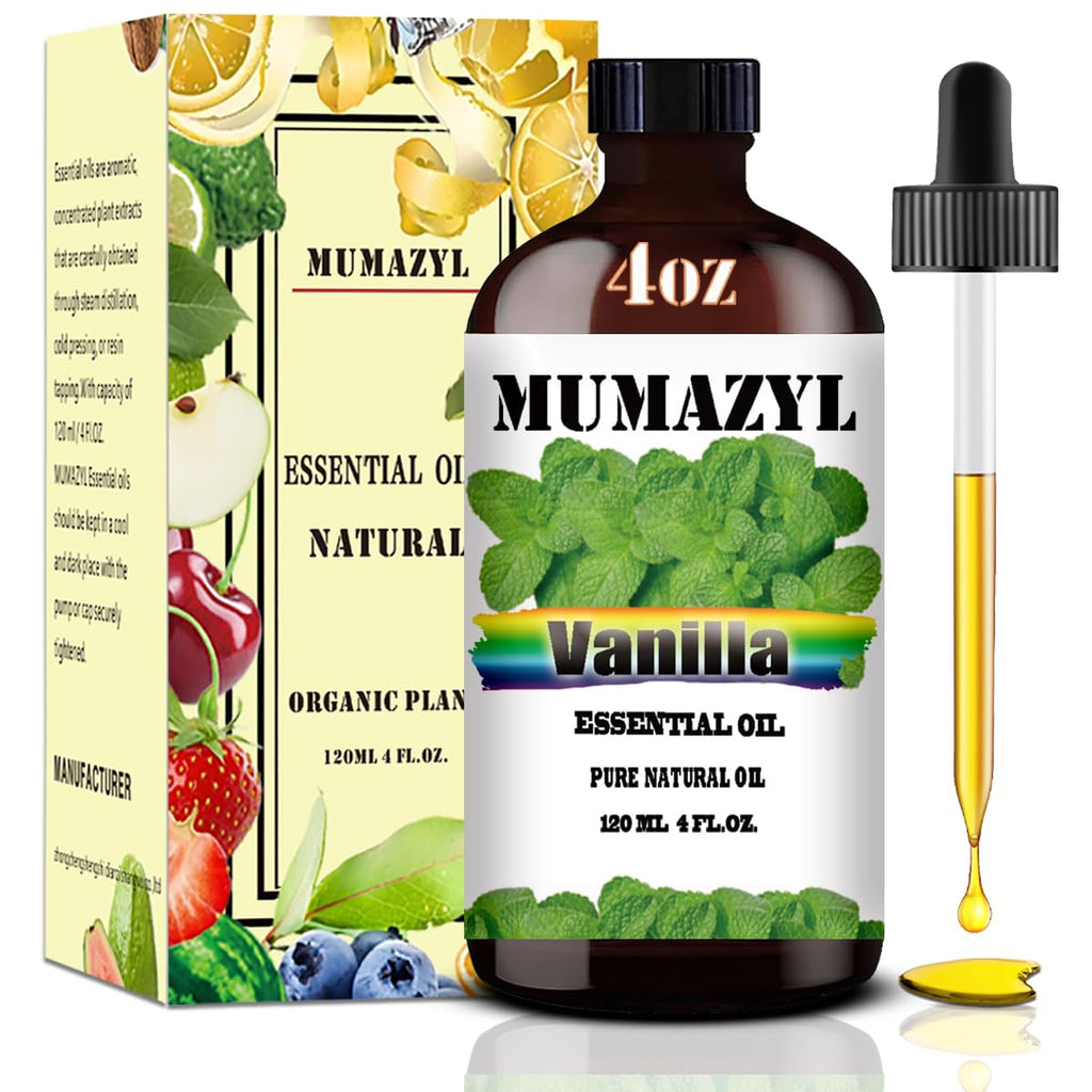 Vanilla Essential Oil, Vanilla Oil 4 Fl Oz 120ML for Diffuser Humidifier Yoga Cleaning DIY Candle Soap Making MUMAZYL Essential Oils