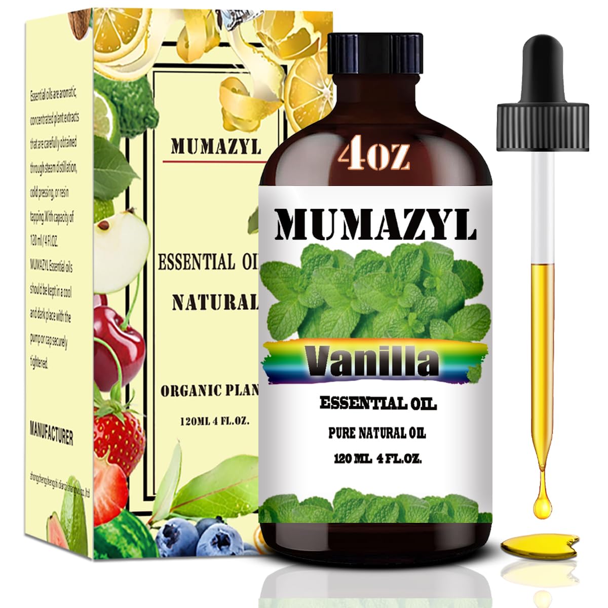 Vanilla Essential Oil, Vanilla Oil 4 Fl Oz 120ML for Diffuser Humidifier Yoga Cleaning DIY Candle Soap Making MUMAZYL Essential Oils